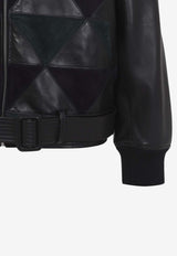 Geometric Jacquard Leather Bomber Jacket