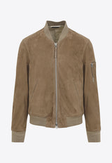 Suede Leather Zip-Up Bomber Jacket