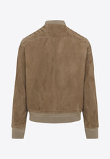 Suede Leather Zip-Up Bomber Jacket