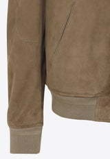 Suede Leather Zip-Up Bomber Jacket