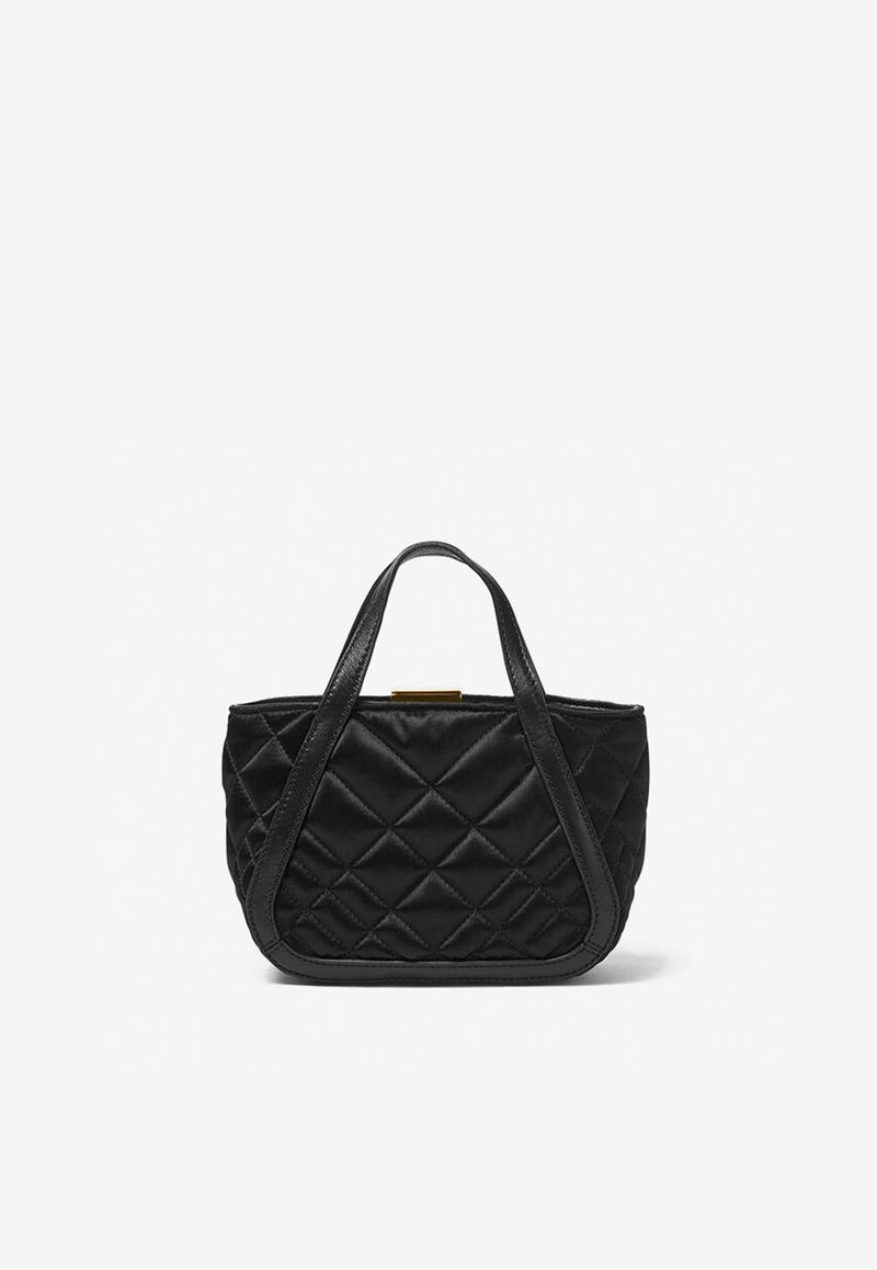 Versace Mini Greca Goddess Top Handle Bag in Quilted Satin Black 1012385 1A08808 1B00V