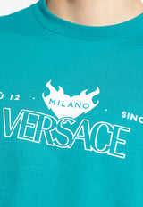 Versace Logo Print Crewneck T-shirt Blue 1013944 1A14377 1GO60