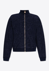Versace Barocco Jacquard Towel Zip-Up Sweatshirt Blue 1016328 1A11044 1UI20