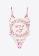 Versace Underwater Barocco Print One-Piece Swimsuit Pink 1016592 1A15467 5K660