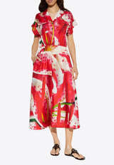 Printed Silk Twill Midi Shirt Dress