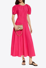 Balloon-Sleeved Midi Linen Dress