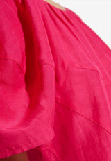 Balloon-Sleeved Midi Linen Dress
