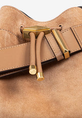 Jimmy Choo Medium Cinch Suede Shoulder Bag with Fringes Brown BON BON BCKT E W BPU-TOFFEE TOFFEE GOLD
