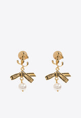 Jimmy Choo Ribbon Pearl Drop Earrings Gold RBN PEARL EARRING JKI-GOLD BLACK WHITE