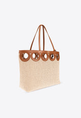 Medium Gancini Outline Woven-Raffia Tote Bag