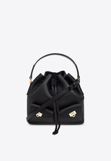 Ferragamo Hammered Leather Bucket Bag Black 220915 DRAWSTRING 785878-NERO