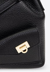 Ferragamo Hammered Leather Bucket Bag Black 220915 DRAWSTRING 785878-NERO