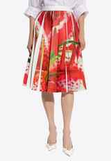 Printed Twill Pleated Skirt