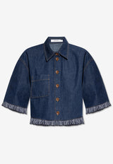 Denim Cropped Shirt with Fringes