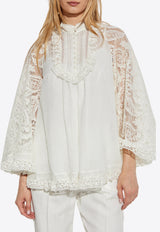 Lace Yoke Long-Sleeved Blouse
