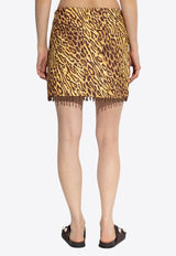 Animal Print Fringed Mini Skirt