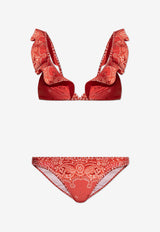 Paisley Bandana Print Ruffled Bikini