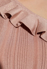 Lucky Metallic One-Shoulder Frill Top