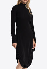 Asymmetric High-Neck Midi Cape Dress