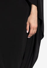 Asymmetric High-Neck Midi Cape Dress