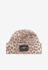 Logo Patch Leopard Print Beanie