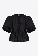 GANNI Peplum Tie Blouse Black F7364 6479-099