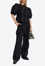 GANNI Peplum Tie Blouse Black F7364 6479-099