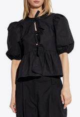 GANNI Peplum Tie Blouse Black F7364 6479-099
