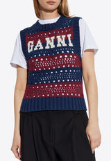 Intarsia Knit Logo Striped Knit Vest