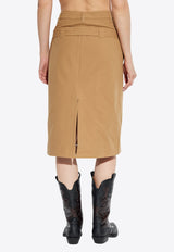 Zip-Up Belted Midi Skirt