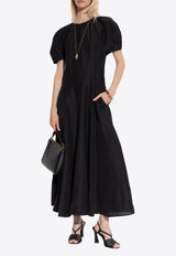 Balloon-Sleeved Midi Linen Dress