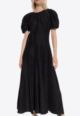Balloon-Sleeved Midi Linen Dress