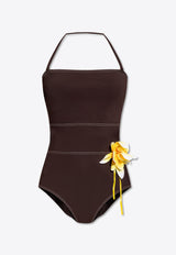 Tory Burch Flower Applique One-Piece Swimsuit Dark Brown 170955 0-211