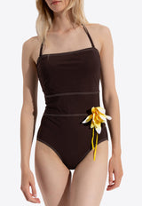 Tory Burch Flower Applique One-Piece Swimsuit Dark Brown 170955 0-211