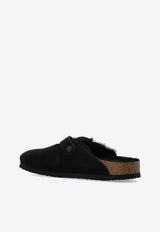 Birkenstock Boston Suede and Shearling Mules 259883 M-BLACK