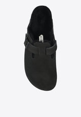 Birkenstock Boston Suede and Shearling Mules 259883 M-BLACK