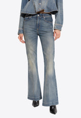 Flared-Leg Faded Jeans