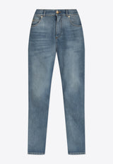 Balmain Slim-Leg Faded Jeans
