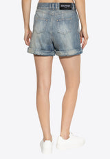 Balmain Diamond Jacquard Faded Denim Mini Shorts