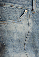 Balmain Diamond Jacquard Faded Denim Mini Shorts