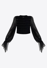 Balmain Tweed and Chiffon Cropped Top