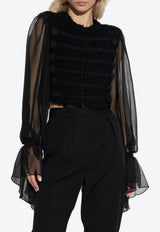 Balmain Tweed and Chiffon Cropped Top