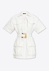 Balmain Lace-Up Mini Canvas Dress