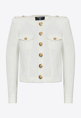 Balmain Cropped Denim Jacket with Decorative-Buttons