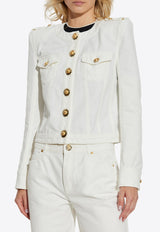 Balmain Cropped Denim Jacket with Decorative-Buttons