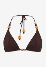 Tory Burch Beaded Triangle Bikini Top Brown GÓRA 159184 0-211