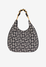 Balmain Large 1945 Soft PB Monogram Jacquard Canvas Hobo Bag FN1BT929 TJQX-GFE