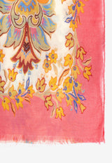 Floral Print Wool and Silk Scarf