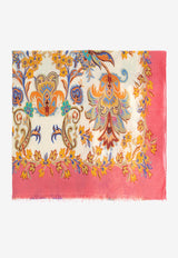 Floral Print Wool and Silk Scarf