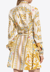 Versace Underwater Barocco Silk Mini Shirt Dress